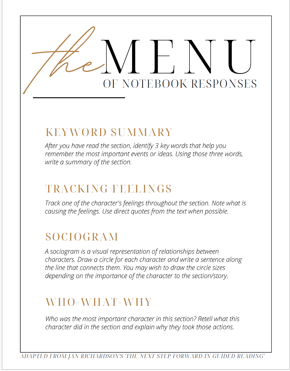 Menu of Notebook Responses (1)