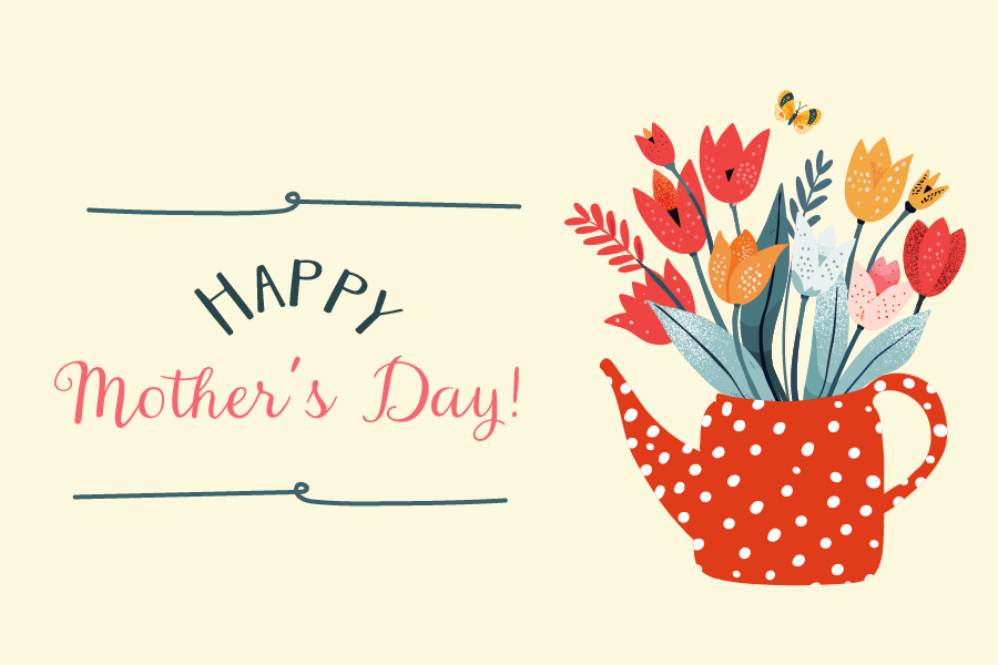 Happy Mothers Day! Flowers, Graphic, Illustration, Polka dot Teapot, Butterfly,
